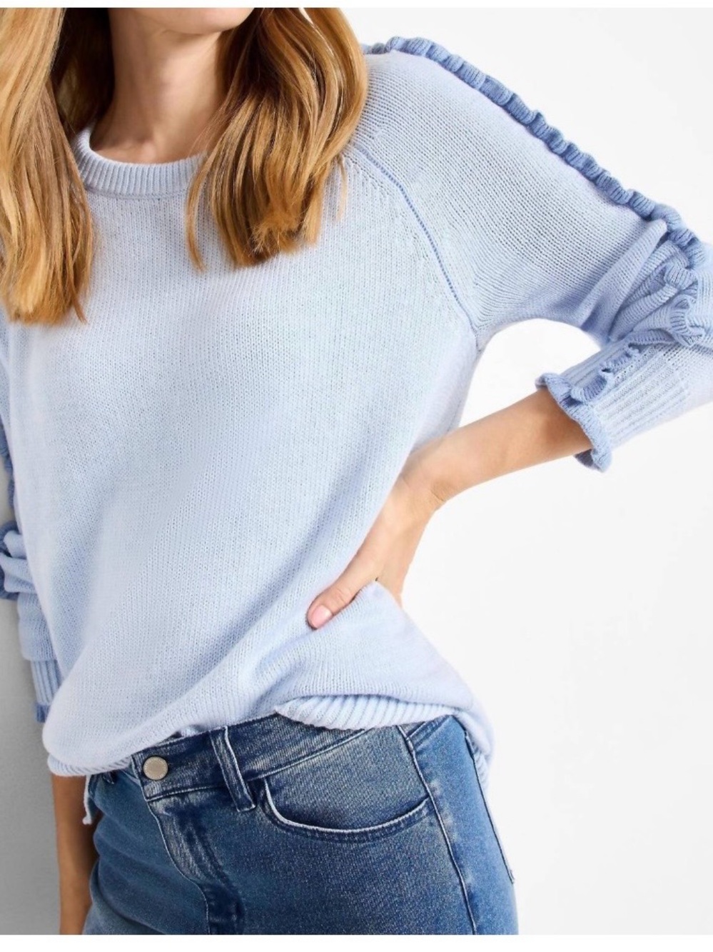 Nic+Zoe Ruffled Down Sweater Powdered Blue XS - NWT